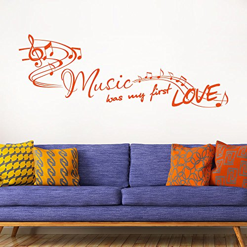 Music was my first love Wandtattoo Spruch mit Noten von KLEBEHELD® Farbe schwarz, Größe 80x28cm