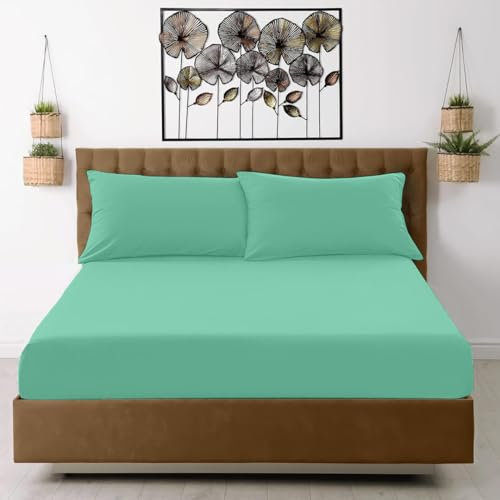 Egypto Single Fitted Sheet – Soft & Breathable 10 Deep Fitted sheets with Elasticized Pockets – Anti Allergy Polycotton Fitted Bed Sheets (Single, Mint Green)