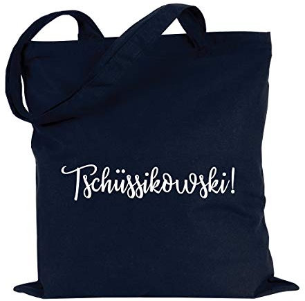 JUNIWORDS Jutebeutel, Wähle ein Motiv & Farbe, Tschüssikowski! (Beutel: Marine Blau, Text: Weiß)