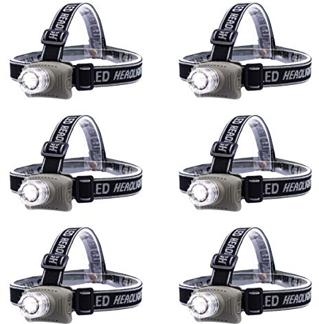 linterna frontal cabeza led, ángulo ajustable de 90 grados, enfoque con sistema de zoom lente, con 4 modos de control de intensidad de brillo, 3 pilas AAA incluidas, 3 pilas AAA incluidas, pack x6