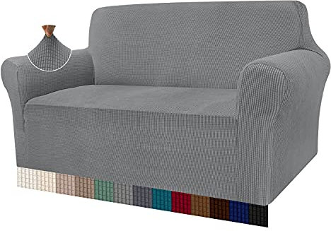 Granbest Hochelastische Sofabezüge, 2-Sitzer, superweich, Zweisitzer-Bezug, Universal-Couchüberzüge, Jacquard-Sofabezug für Hunde, rutschfester Möbelschutz, maschinenwaschbar (2-Sitzer, Hellgrau)