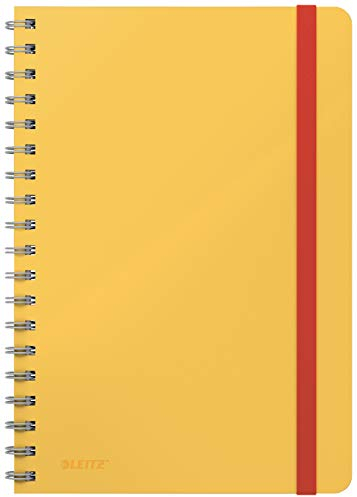 Leitz karierter Collegeblock mit Hardcover, großes B5-Format (Tablet, iPad), 80 Blatt, 160 Seiten, Spiralgebunden, 100 g/m² Papier FSC-zertifiziert, Soft Touch, Für Büro, Studium, Gelb, Cosy, 44840019