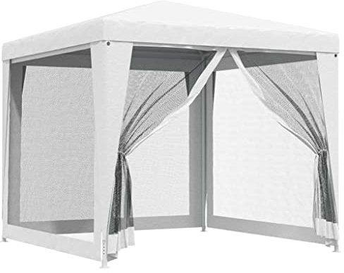 vidaXL Partyzelt mit 4 Netz-Seitenwänden UV-beständig Wasserbeständig Pavillon Festzelt Gartenzelt Gartenpavillon Bierzelt Zelt Garten 2,5x2,5m Weiß