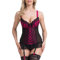 Lovehoney Lingerie Women's Black Boudoir Belle Cherry Push-Up Basque Set - Sexy Bustier with Suspender Straps - Small: 6-8
