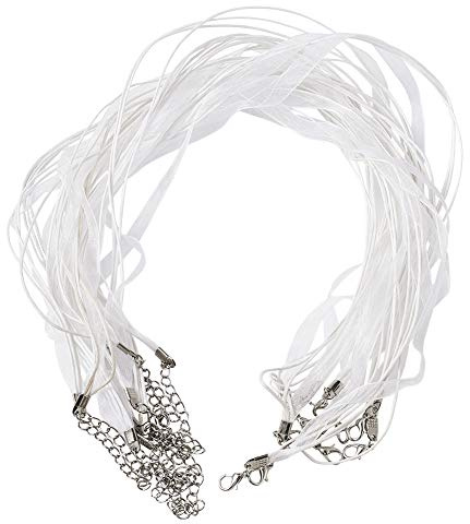 Craftdady 10 Strands White Organza Ribbon Waxed Cord with 3 Loops Imitation Leather Necklace Rope String Lobster Claw Clasps Extender Chains for Necklace Making 16.93