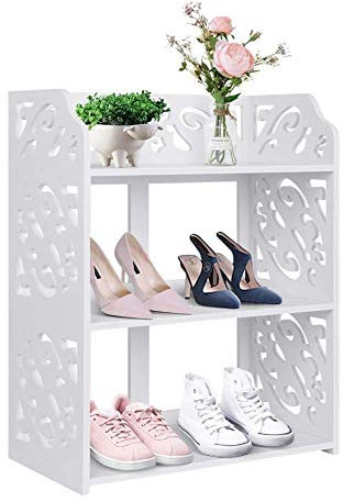 BHBXZZDB Schuhschrank 3 Regale Schuhorganisator Barock ausgehöhlter Schuhschrank für weißen Flureingang