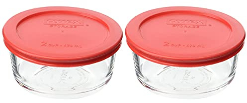 Pyrex (2 7200 Glasschalen und (2) 7200 rote Deckel, hergestellt in den USA