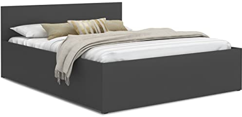 FurnitureByJDM Bett 140x200 mit Stauraum – Doppelbett mit Bettkasten und aufklappbarem Lattenrost – Modernes Stauraumbett mit Liftfunktion (Grau)