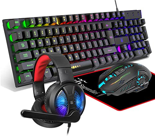 Gaming Keyboard and Mouse,Headphones,Mouse pad，All in One Combo for PC Gamers and Xbox and PS4 Users
