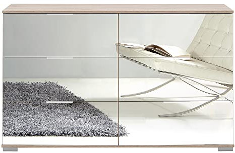 Lomadox Schlafzimmer Kommode mit 6 Schubladen in Eiche sägerau Nb. mit Spiegelfront, B/H/T ca. 130/83/41 cm