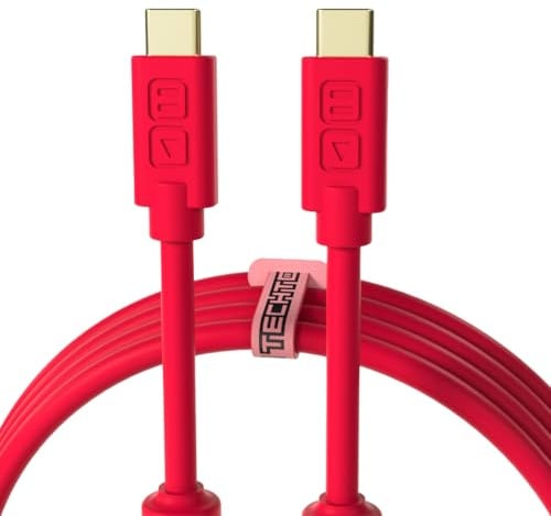 Dj Techtools Chroma Cable USB-C zu C red, hochwertiges USB 2.0 Kabel (vergoldete USB-Kontakte, Ferrit Kern, 1,0m lang, Adapterkabel, integrierter Klettkabelbinder), Rot