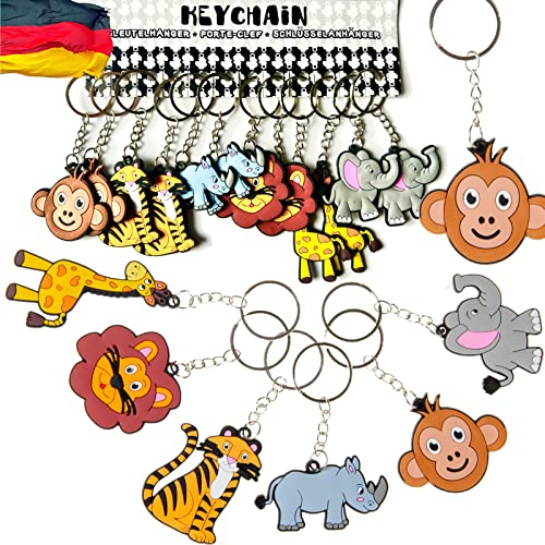 Carpeta 12 x Schlüsselanhänger * Wilde ZOOTIERE * inkl. Schlüsselkette ┃ Perfekt für als Mitgebsel für einen Zoo Kindergeburtstag┃Kinder lieben diesen Safari Tiere