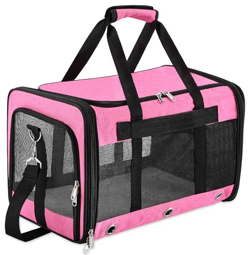 Soft Sided Foldable Cat/Dog/Pet Carrier Bag, Portable Puppy/Pets Travel Carriers For Cats/Dogs With Shoulder Strap & Removable Mat, Durable Cat Basket of 17 lbs Airline Approved - Pink, M