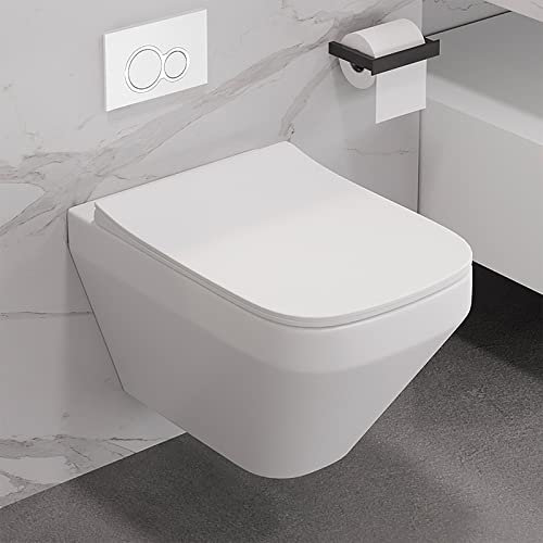 Inodoro Colgado En La Pared, Inodoro Pequeño Compacto De Una Pieza En La Pared Con Asiento Cierre Suave Y Fuerte Impulso,sello Agua Contra Salpicaduras,para El Hogar Dormitorio Sótano Garaje
