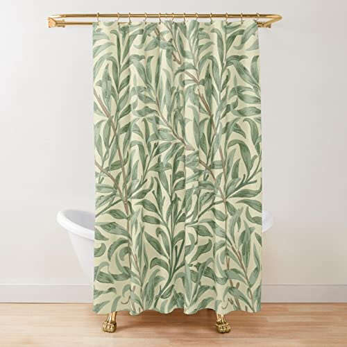 DOCPPE William Morris Duschvorhang,Grünes Duschvorhang-Set für Badezimmer, Schwerer Stoff, dekorativer Badvorhang, waschbarer Vorhang mit 12 Haken, 90 x 200 cm (35 x 79 Zoll)