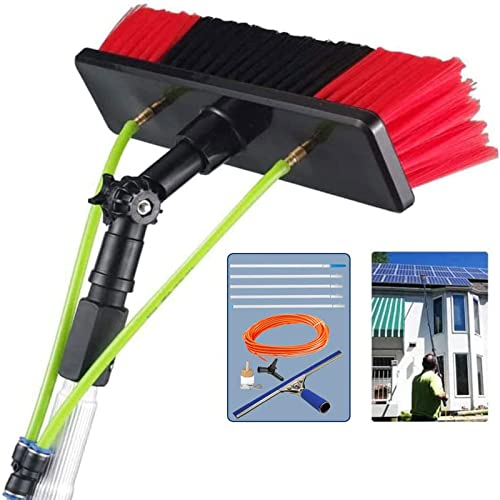 FYDK Teleskopstange, 5m, Aluminium, Nylon/Synthetik-Bürste, Fensterputzer, Solar-PV-Reiniger, mit 20m Wasserrohr