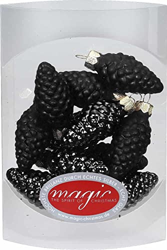 MAGIC 12 Zapfen 4,5 cm Glas Weihnachtsschmuck Weihnachtsdeko Christbaumkugeln Christbaumschmuck 45mm (Ebony Black)