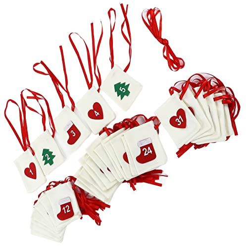 Weihnachts-Adventskalender-Taschen 31 Tage hängender Countdown Filz-Geschenktaschen für Party-Festival-Dekoration