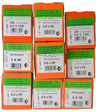 Dresselhaus Spanplattenschrauben Torx 4,5x60 mm 500 Stück – TX20 – JD79 Holzschrauben mit ETA Zulassung – Teilgewinde Senkkopf Fräsrippen – verzinkt