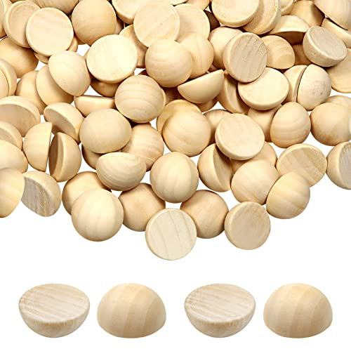 TOAOB Demi Perles en Bois 50pcs Demi Rond Boules en Bois Brut Naturel 25mm de Dos Plat Non Peinte pour Artisanat Fabrication de Bijoux