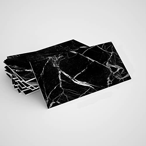 Alwayspon 32PcsX4inchX8inch Black Marble Effect Vinyl Wall Tile Transfers Sticker, Peel and Stick Self-Adhesive Splashback, Foaming Sticky Back Stick On Tile Decals Sticker for Kitchen Bathroom Wall
