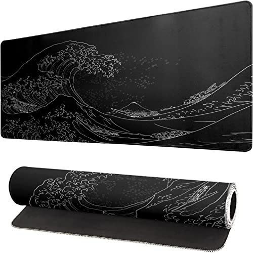 JINJIASC Gaming Mouse Pad Topographic Contour Large Desk Mat Long Computer Keyboard Mouse Mat Mousepad with Slip Base Desk Pad Edge for Home Office Work (Wave)