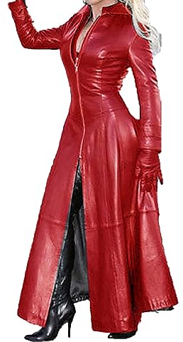HAIYANG Trenchcoat Aus Kunstleder Damen PVC Leder Mantel Sexy Festliche Schwarzer Langer Ledermantel Damen In Voller Länge Kunstlederjacke Mantel Langarm Robe (Color : Rouge, Size : 3XL)