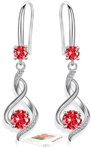 YOEE Ohrringe mit 5A Zirkonia Hängend Ohrringe mit Silber 925 Post für Damen Hängeohrringe Lange Ohrhänger Geschenk für Frauen Freundin Mama Mädchen - Rot