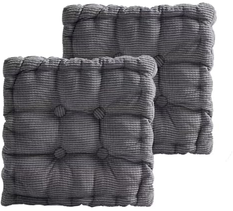 Sitzkissen Outdoor, 2er Set Stuhlkissen 40x40cm, Dicke Bodenkissen, Sitzpolster Outdoor für Bank und Gartenstuhl(Quadrat,Dunkelgrau,40 x 40 cm)