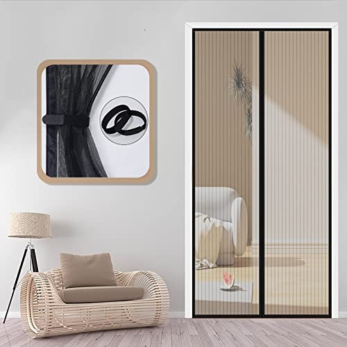 Fly Screens for Doors - 90x210cm Magnetic Screen Door with Lace and Powerful Magnets Seal, Durable Polyester Mesh, Full Frame Magic Tape, Heavy Duty Patio Insect Door Screen & Mosquito Screen Black
