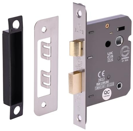 HANDLEZONE® 65mm (2 1/2 inch) Silver Nickel Bathroom Lock for Internal Timber Doors, Thumbturn Locking, Reversible Latch, CE & UKCA Approved - Fire Rated - 45mm Backset
