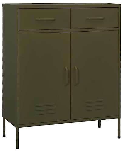 UTSRABFA Schuhschrank Werkstattschrank Besenschrank Flurschrank Lagerschrank Olivgrün 80x35x101,5 cm Stahl Geeignet für Büro, Garten, Keller, Küche,Lagerraum