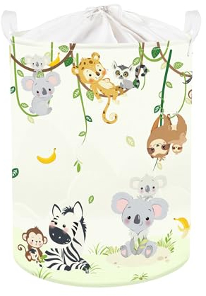 Clastyle Rebe Wildtiere Kinder Wäschekorb mit Henkel Faltbar Kleidung Spielzeug Aufbewahrungskorb Jungen Mädchen Aufbewahrungsbox für Babyzimmer Bad, Löwe Giraffen Elefant, 36 * 45 cm