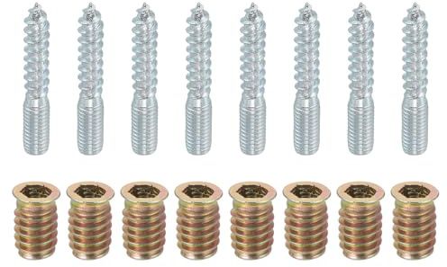 uxcell M8x50mm Hanger Bolts, 8pcs 31mm Wood Dowel Screw Self-Tapping Screw with 8pcs M8x20mm Threaded Insert Nuts Interface Hex Socket Drive, for Joint Furniture Legs