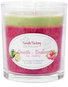Candle Factory Party Light Duftkerzen aus pflanzlichem Stearin im Whiskey Glas, ca. 30h Brennzeit, Duft: Limette-Erdbeer