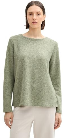 TOM TAILOR Damen RIPP Sweatshirt mit Knöpfen, 36510 - Pure Sage Melange, XL