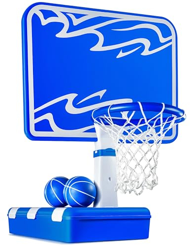 Play22 Pool Basketball Hoop Set - Large 33 Backboard, Adjustable Height Poolside Game with 7-Gal Water Bag in Base (58 lbs), Compact Storage, Durable for Sun & Pool Use, Includes 2 Balls & Pump