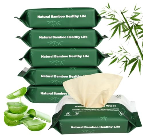Bambus Feuchtes Toilettenpapier Spülbar 15x20cm Feuchttücher Toilettentücher enthaltend Aloe Vera Inhaltsstoffe, geeignet für Frauen/Kinder/Erwachsene Naturfreundlich 360Stück (6-Packungen)