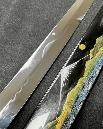 Generico giapponese Sakimaru Yanagiba(Sashimi) coltello 330 mm Yoshikazu Ikeda specchio luna Fuji acqua Honyaki Urushi manico con guaina Urushi (Sakimaru con luna-Fuji Urushi), bianco