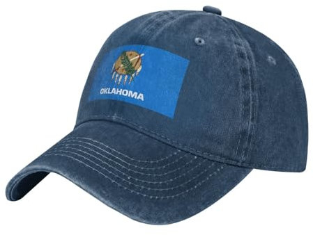 Oklahoma State Flag Washed Cowboy Baseball Cap für Erwachsene - Stilvolle und atmungsaktive Mütze mit verstellbarem Riemen, Marineblau, Einheitsgr��e