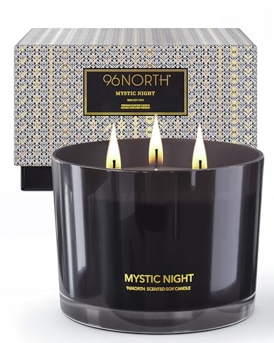 96NORTH Luxuriöse schwarze Kerze | Große Kerze im Glas mit 3 Dochten | bis zu 40 Stunden Brenndauer | 100% natürliches Sojawachs | entspannende Aromatherapie ästhetische Kerze | Einweihungsgeschenk