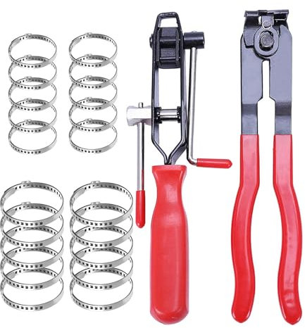 24Pcs CV Joint Boot Pliers Set - Axle Removal Tool Kit with Hose Band & Car Clamping Tools, 2 Pliers, 10 Pairs Adjustable Clamps, and 2 Gloves - Red