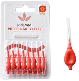 MalaMed 8 Stück Interdentalbürsten Rot 0,5 mm, Zahnbürste zur Reinigung der Zahnzwischenräume, Reinigen Sie schmale Lücken für die Mundhygiene, Zahnseide zur Plaque-Entfernung