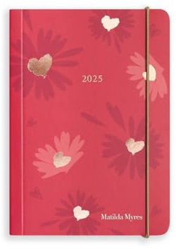 Terminplaner 2025 von Matilda Myres | A6 Größe | Tagesansicht pro Seite | Planer von Januar bis Dezember 2025 | Softback Cover mit Gummizugverschluss | Rot