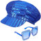 Yotako 2 Stück 70er Jahre Disco Hut Abba Hut Pailletten Hut Blau Abba Zubehör Damen mit Pailletten Quadrat Bling Sonnenbrille Glitzer Abba Kostüm Zubehör Kit für Erwachsene Frauen Mädchen Retro 70