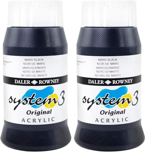 Daler Rowney System3 Acrylic Paint, Plastic Pot, 16.91oz - 500 ml, Mars Black (Pack of 2)
