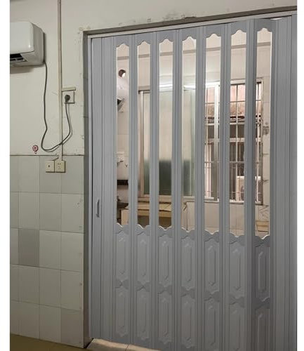 Portes pliantes télescopiques Porte intérieure en accordéon avec verre et poignées, Porte double pliante pour balcon, salon, salle d'étude, salon de thé, Porte de grange pliante pour Campe/ Bureau(3.7