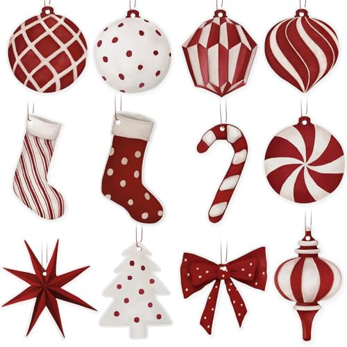 24pz Decorazioni Albero di Natale in Carta - Palline Natalizie, Ciondoli Ornamenti Addobbi da Appendere, Etichette Regalo Fai da Te