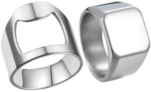 Schals Tücher Halstuch Scarf 2-Teiliges Personalisiertes Ringset Für Männer, Quadratischer Glatter Ring, Gold, Schwarz, Silber, Mode-Ringset