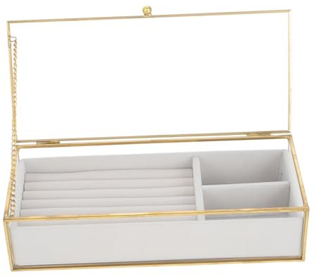 COSMEVIVI Schmuckkästchen Transparent Mit Samttablett Goldrahmen Andenkenbox Schmucketui Für Ohrringe Ringe Und Halsketten Organizer-box Mit Glasdeckel Für Damen